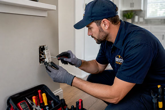 residential electrician fixing outlet US home